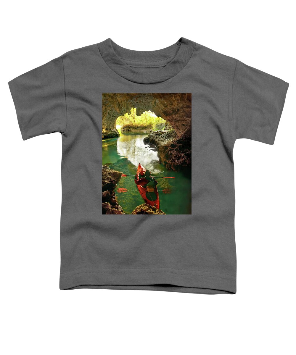 Kayak Toddler T-Shirt featuring the photograph paddling in Cave Spring by Robert Charity