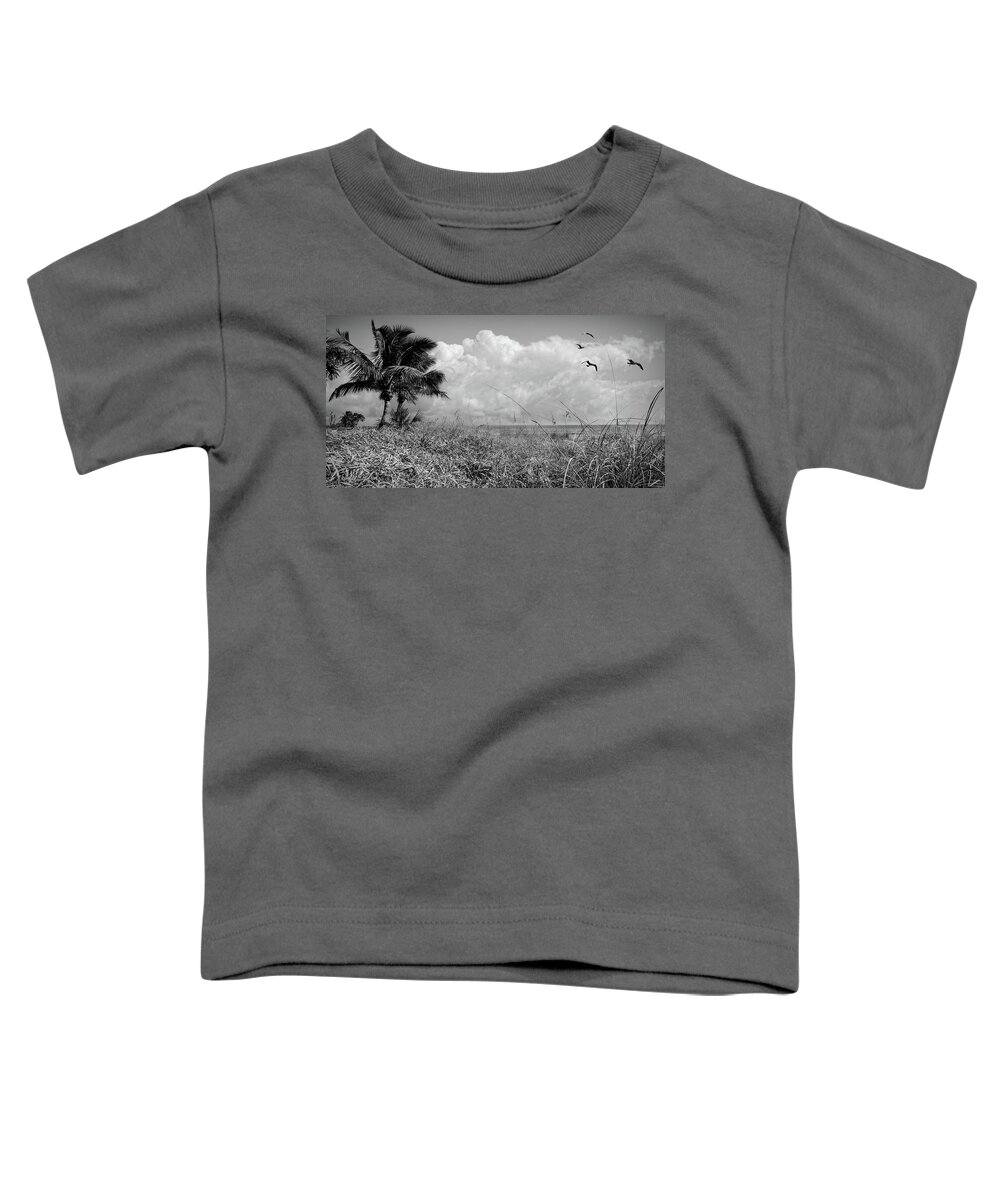 Black Toddler T-Shirt featuring the photograph Palm Trees on the Sand Dunes Black and White by Debra and Dave Vanderlaan
