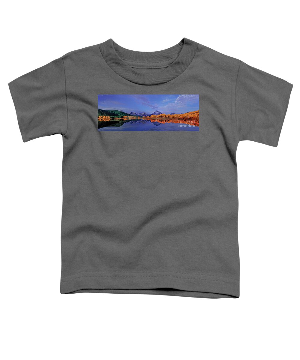 Dave Wellling Toddler T-Shirt featuring the photograph Panorama Fall Morning Oxbow Bend Grand Tetons by Dave Welling