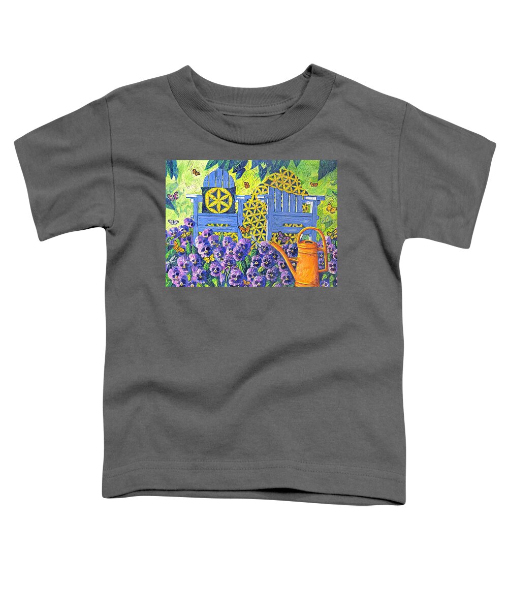 Purple Pansies Toddler T-Shirt featuring the painting Pansy Quilt Garden by Diane Phalen