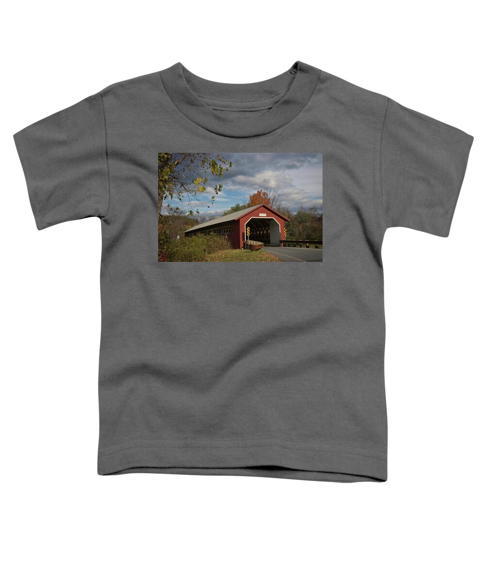 Covered Bridge Toddler T-Shirt featuring the photograph Paper Mill Village Bridge by Norman Reid