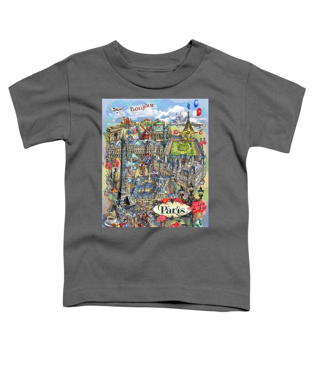 Paris Toddler T-Shirt featuring the digital art Paris Theme - I by Maria Rabinky
