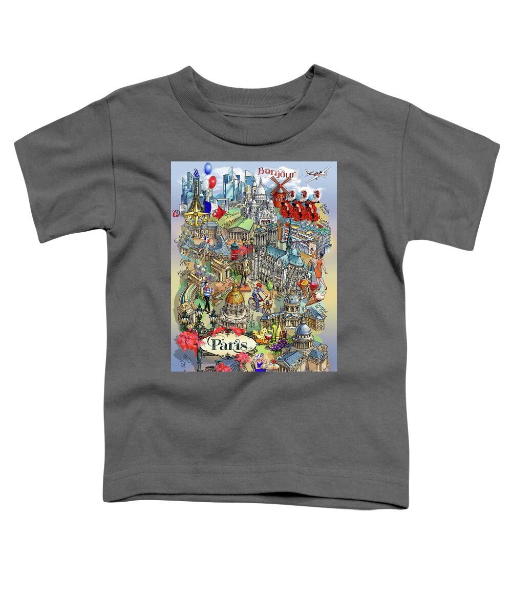 Paris Toddler T-Shirt featuring the digital art Paris Theme - II by Maria Rabinky
