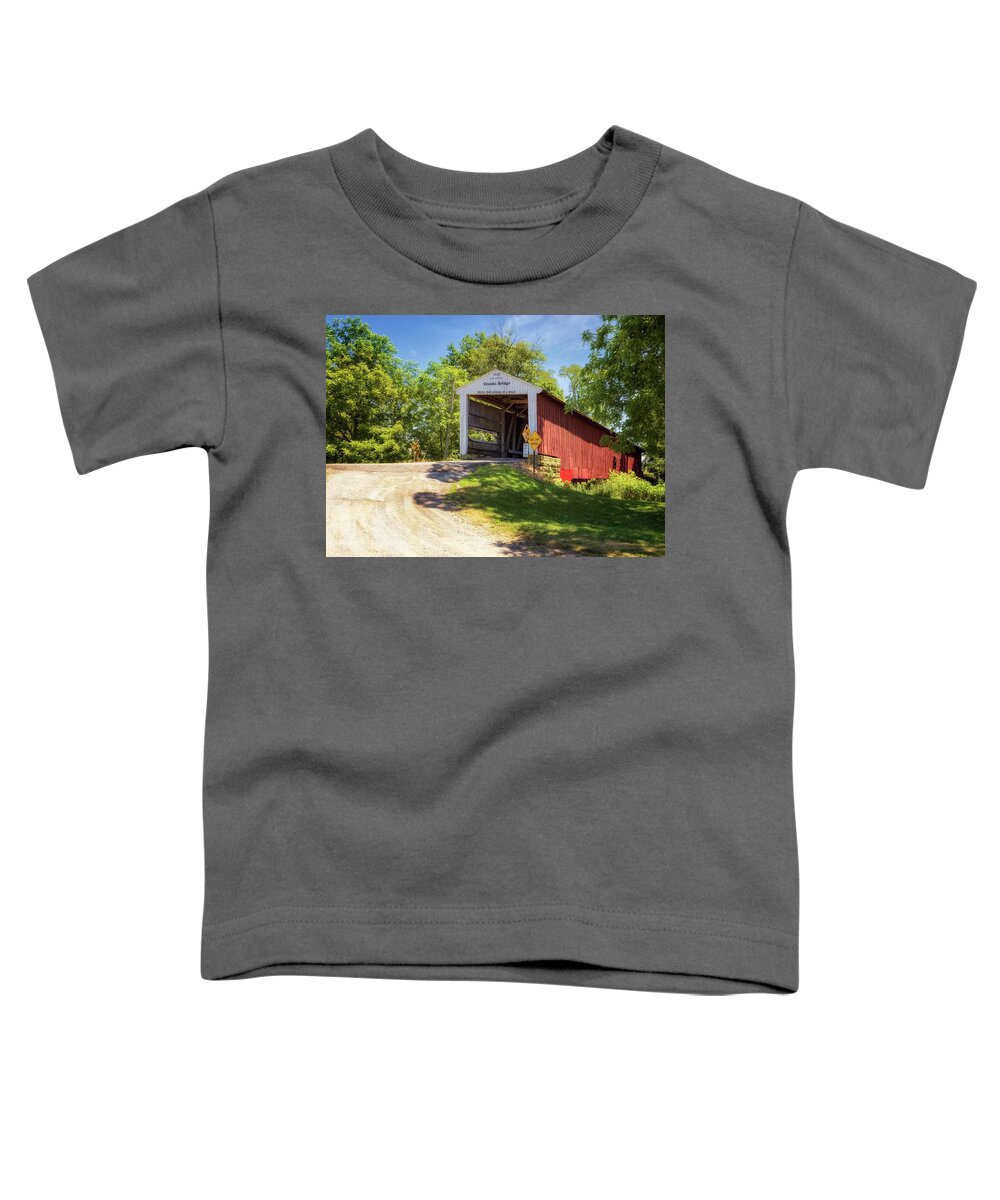 Parke County Toddler T-Shirt featuring the photograph Parke County, Indiana - Crooks Covered Bridge by Susan Rissi Tregoning