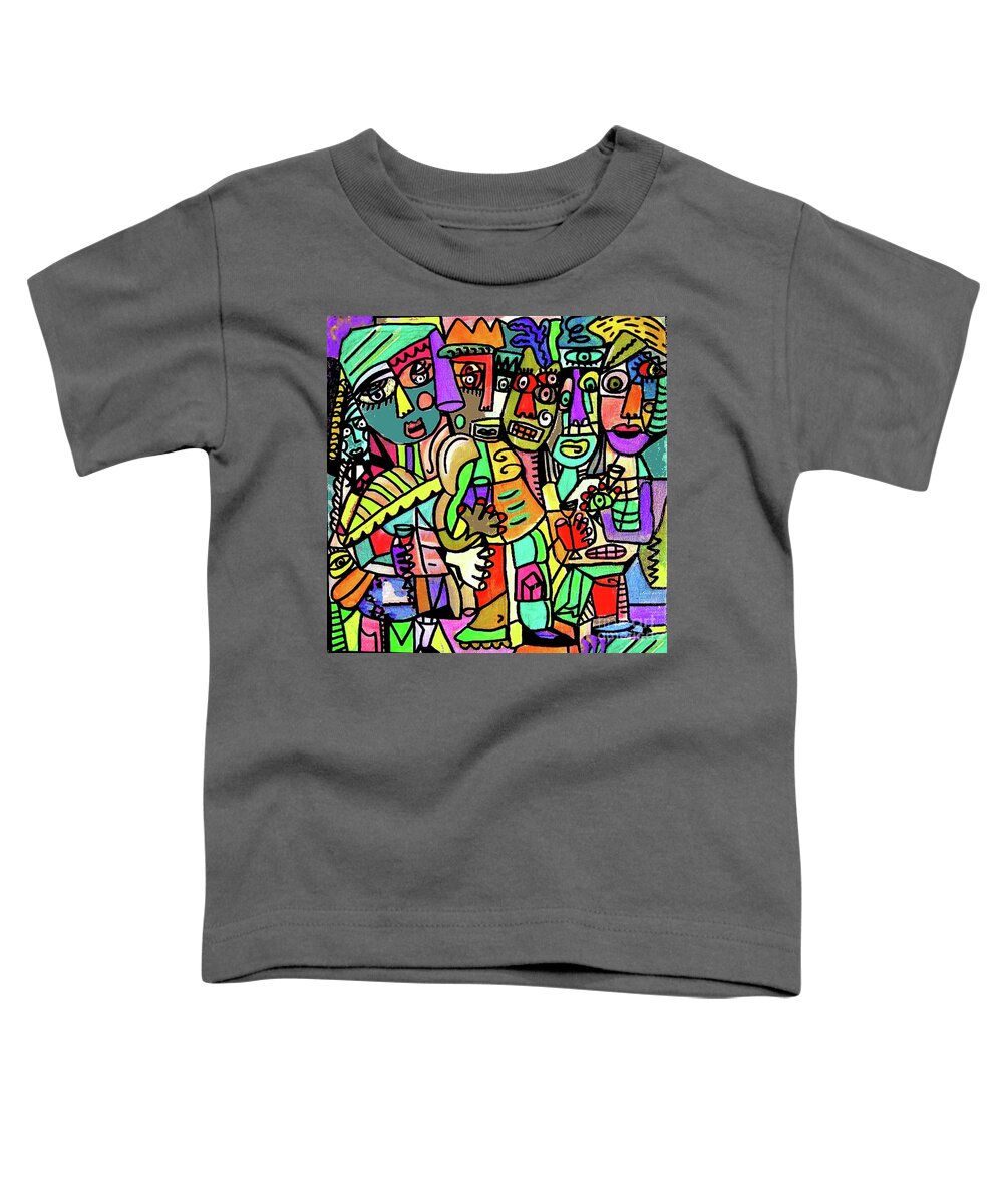 Sandra Silberzweig Toddler T-Shirt featuring the painting Anticipating Party Favors by Sandra Silberzweig