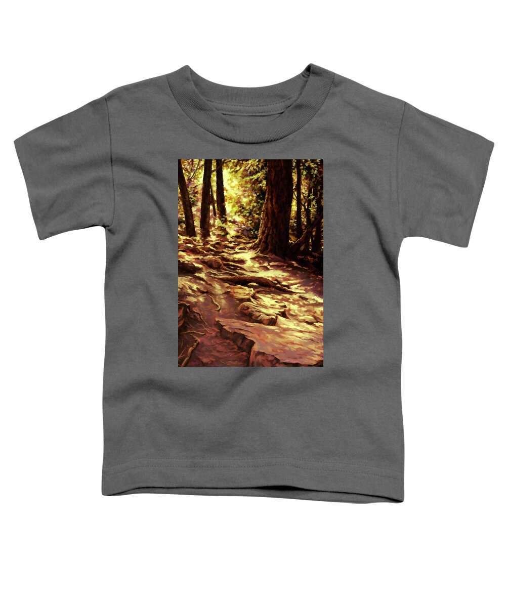 Forest Toddler T-Shirt featuring the painting Path not taken by Hans Neuhart