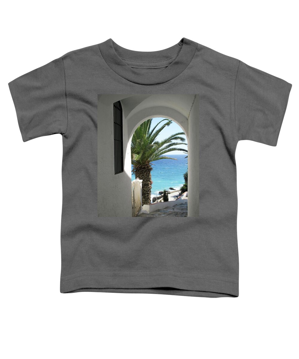 Spain Toddler T-Shirt featuring the digital art Path to the beach in Nerja by Naomi Maya