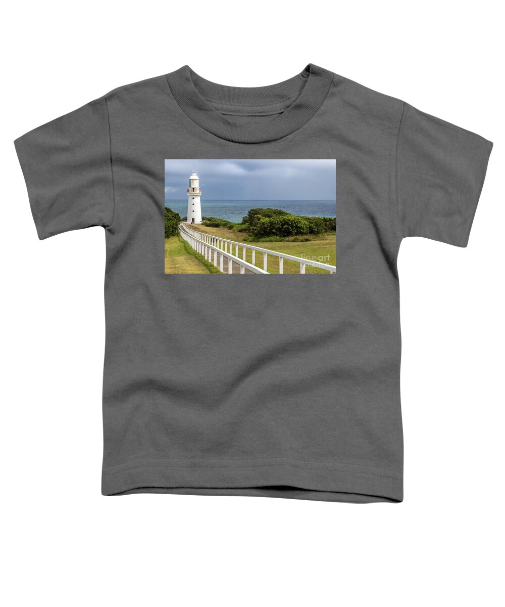 Cape Otway Lighthouse Toddler T-Shirt featuring the photograph Pathway to Cape Otway lighthouse and national park. Great Ocean Road, Australia. This is the oldest working lighthouse in the state of Victoria. by Jane Rix