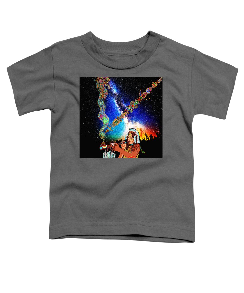 Visionary Toddler T-Shirt featuring the mixed media Peace Pipe Dimensions by Myztico Campo