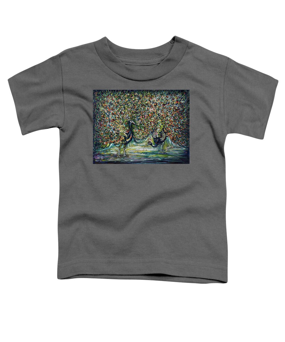 Peacock Toddler T-Shirt featuring the painting Peacocks - impressionist by Harsh Malik