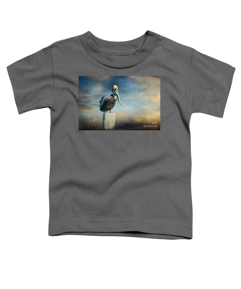 Pelican Toddler T-Shirt featuring the photograph Pelican on the Perch by TK Goforth