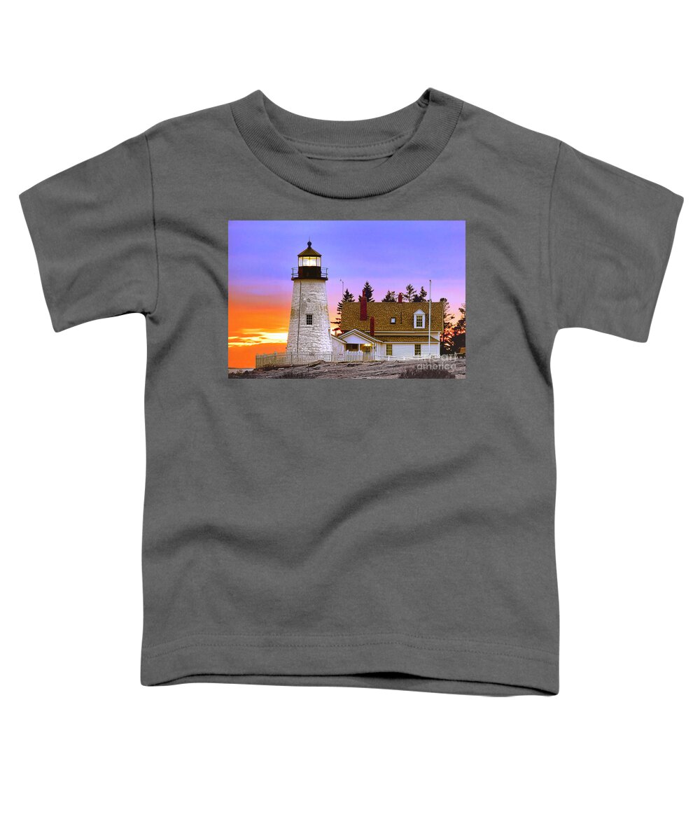 Pemaquid Toddler T-Shirt featuring the photograph Pemaquid Point Lighthouse and Light House Keeper House at Dusk by Olivier Le Queinec