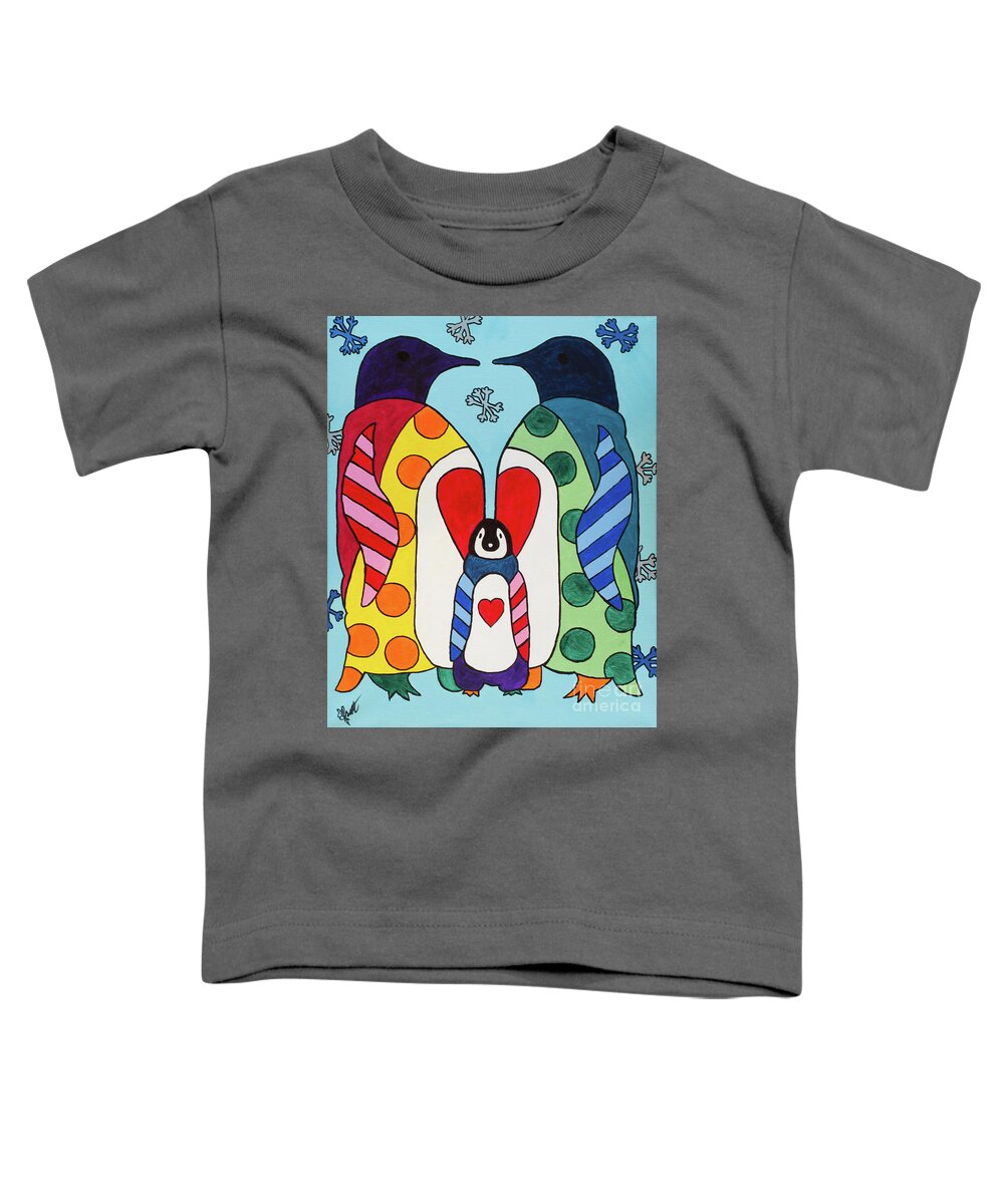 Cling Toddler T-Shirt featuring the painting Penguin Family by Elena Pratt