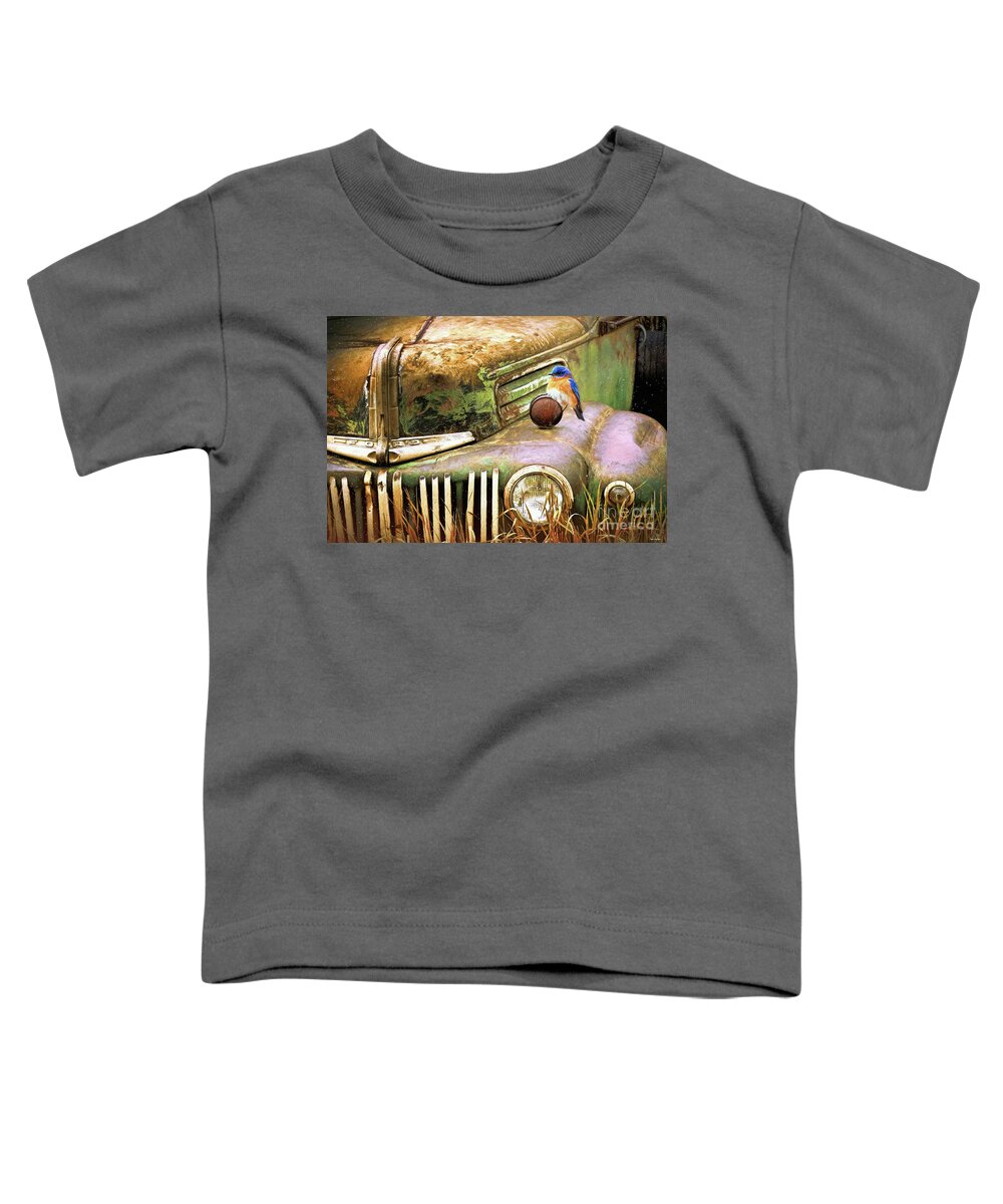  Ford Truck Toddler T-Shirt featuring the painting Perched On The Old Ford by Tina LeCour