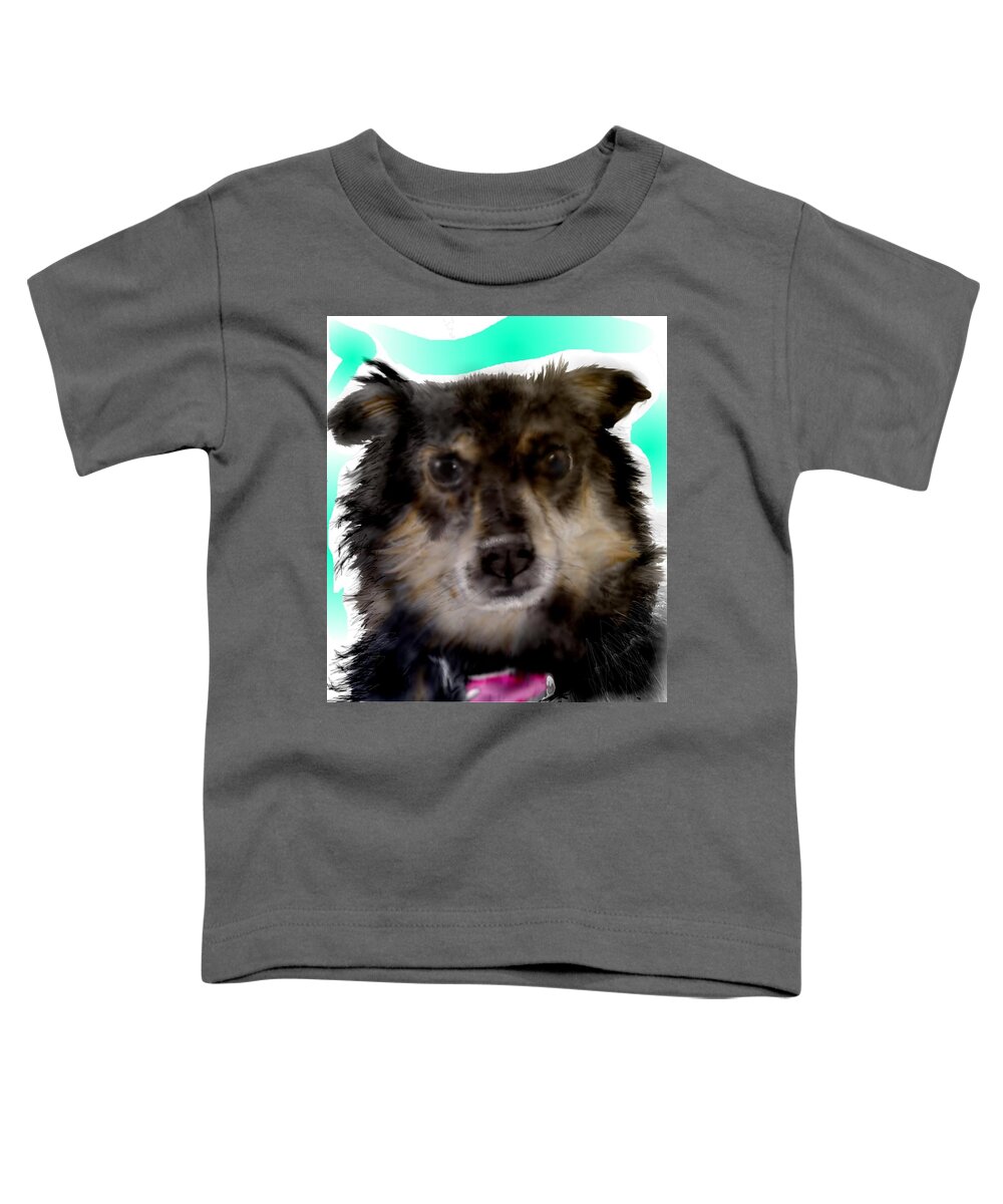 Dachshund Aussie Mix Pixie Cute Small Dog Toddler T-Shirt featuring the mixed media Perfect Pixie by Pamela Calhoun