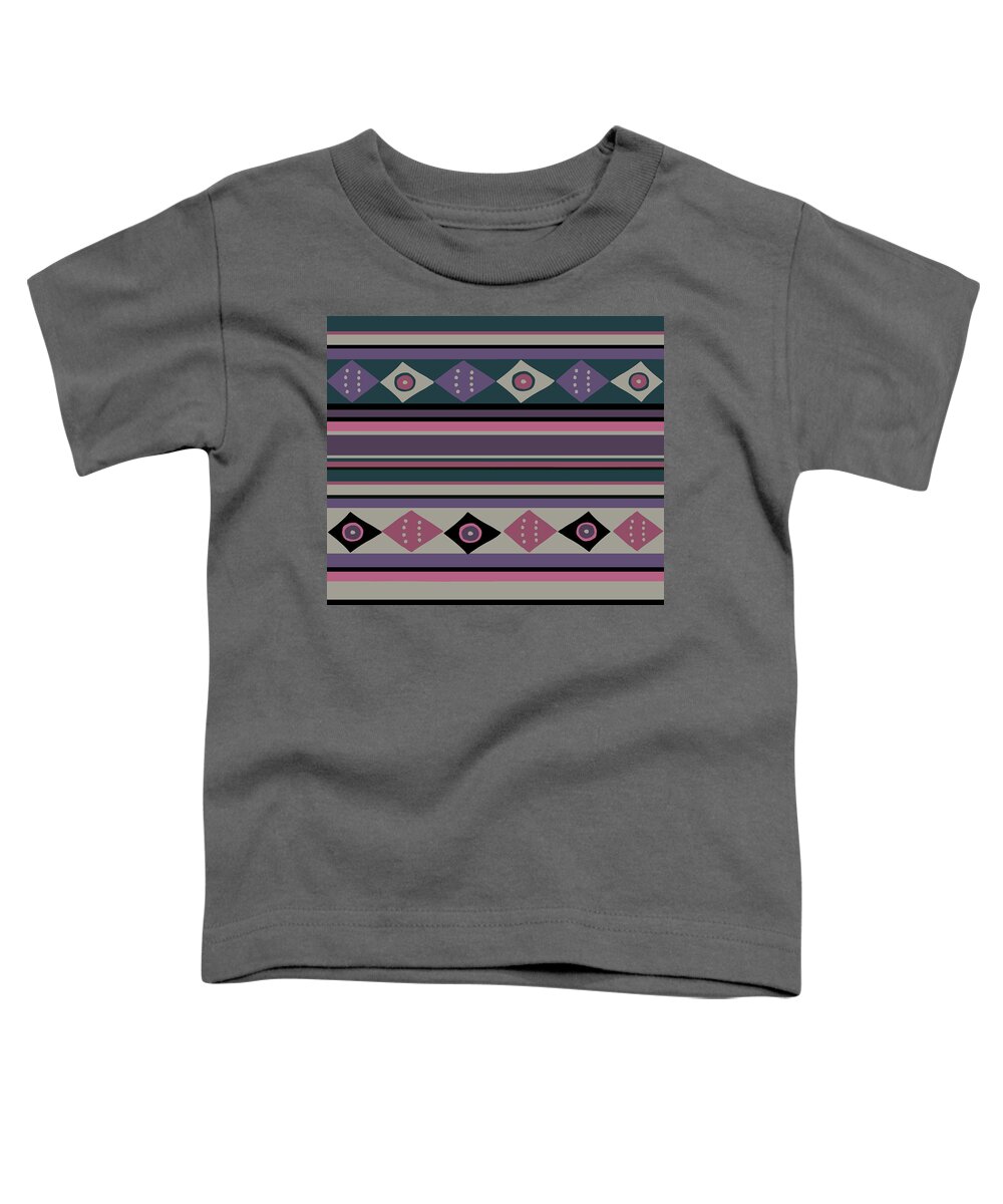Peruvian Inca Toddler T-Shirt featuring the digital art Peruvian Inca Ethnic Stripes - GrayGreen Ivory Pink by Vagabond Folk Art - Virginia Vivier