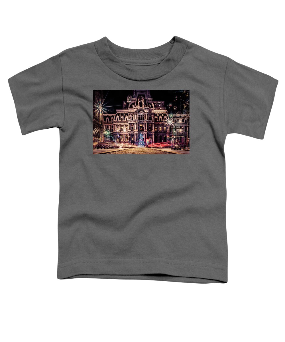 Christmas Toddler T-Shirt featuring the photograph Philadelphia City Hall at Christmas by Darrell DeRosia