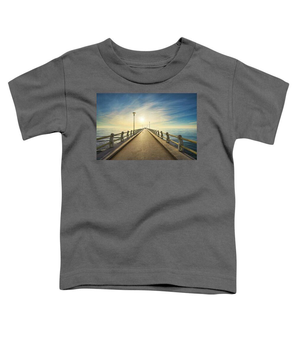 Versilia Toddler T-Shirt featuring the photograph Pier of Forte dei Marmi at sunset by Stefano Orazzini