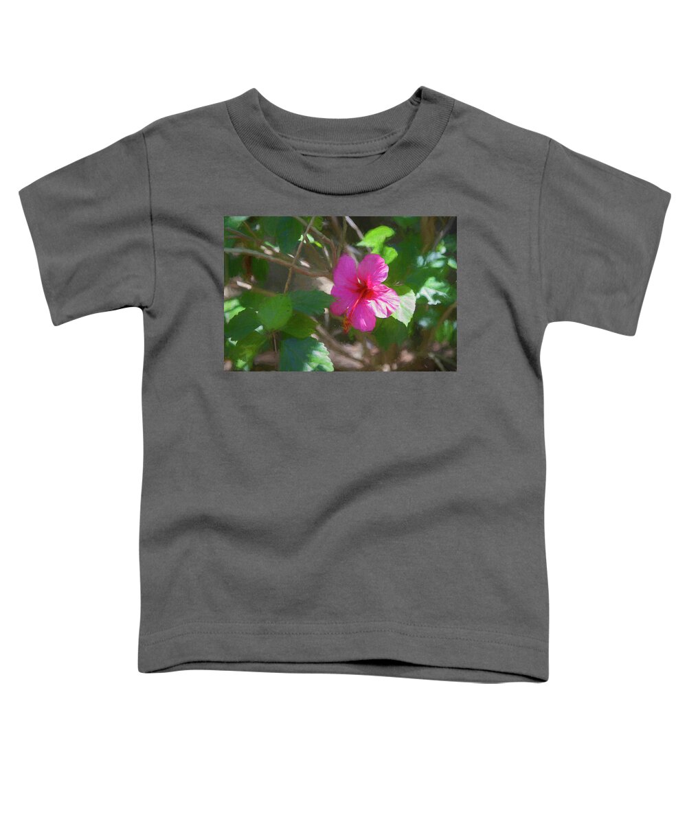 Hot Pink Toddler T-Shirt featuring the digital art Pink Hibiscus by Alison Frank