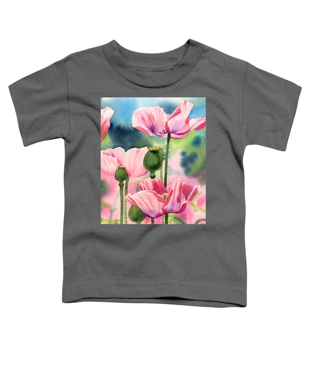 Pink Toddler T-Shirt featuring the painting Pink Poppies by Espero Art