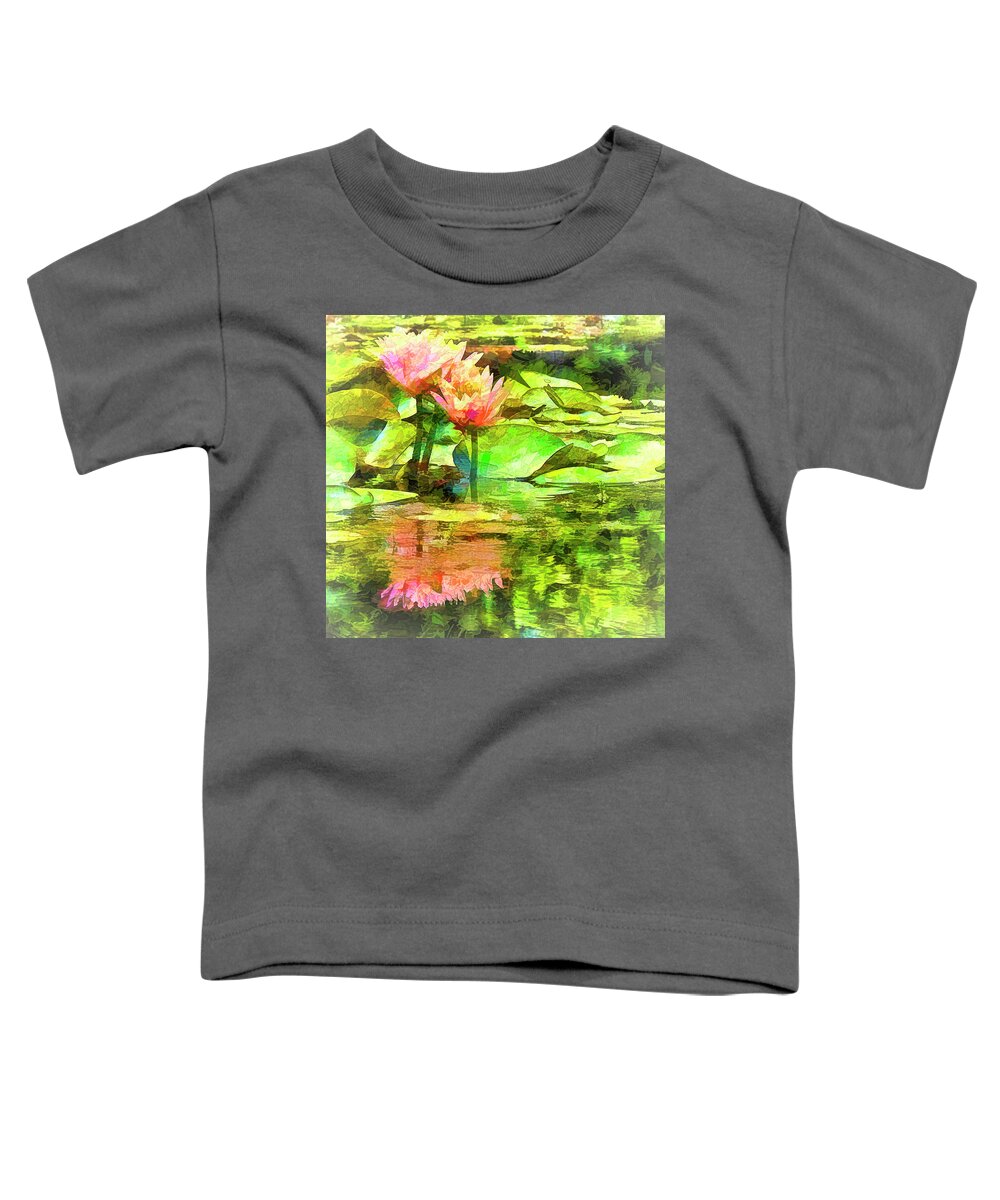 Lily Toddler T-Shirt featuring the photograph Pink Water Lilies Faux Paint by Bill Barber