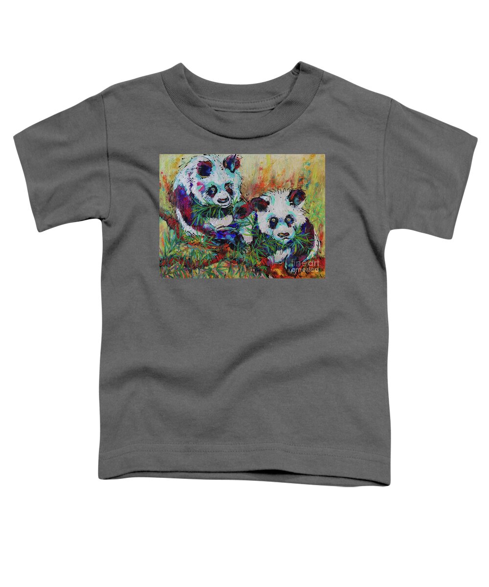 Pandas Toddler T-Shirt featuring the painting Playful Giant Pandas by Jyotika Shroff