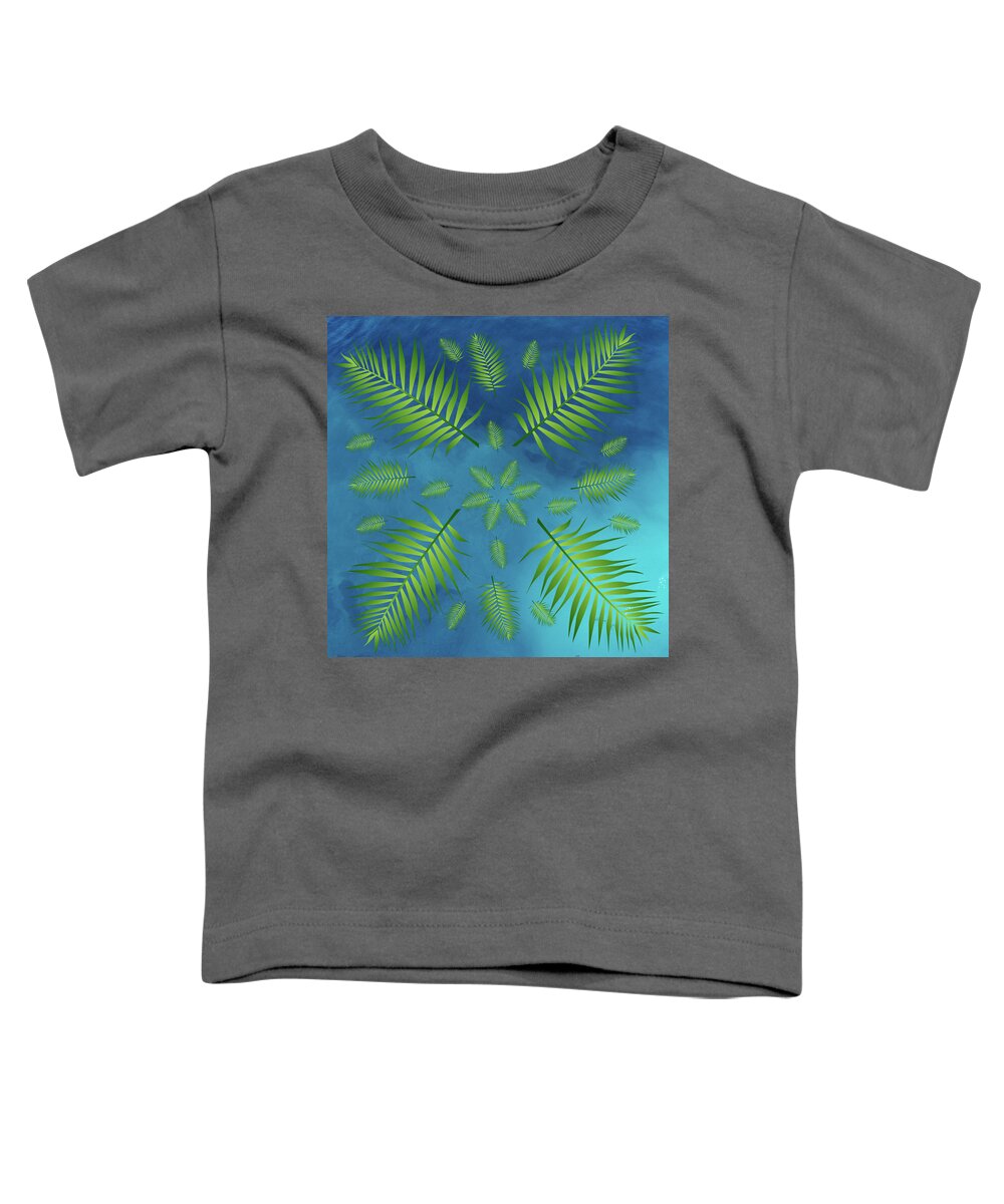 Palm Toddler T-Shirt featuring the digital art Plethora of Palm Leaves 2 on a Blue Body of Water by Ali Baucom