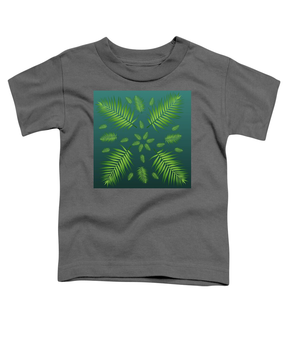 Palm Toddler T-Shirt featuring the digital art Plethora of Palm Leaves 20 on a Teal Gradient Background by Ali Baucom