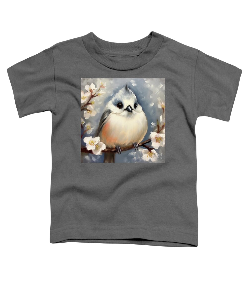 Tufted Titmouse Toddler T-Shirt featuring the painting Plump Little Titmouse by Tina LeCour