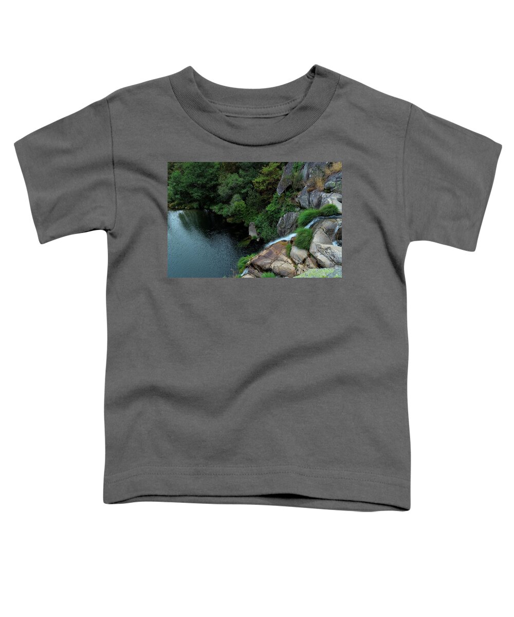Waterfall Toddler T-Shirt featuring the photograph Poco Negro waterfall from above in Carvalhais 3 by Angelo DeVal