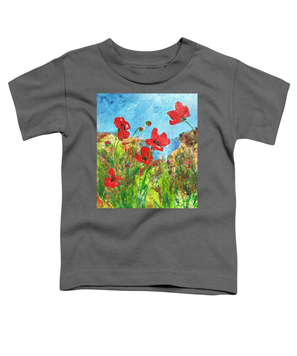 Poppies Toddler T-Shirt featuring the painting Poppies by the Sea II by Elaine Elliott