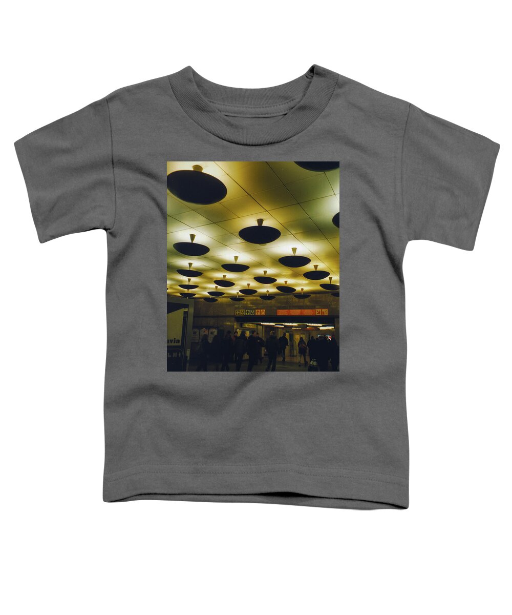 Flying Toddler T-Shirt featuring the photograph Prague Subway with Flying Saucer Lighting by Matthew Bamberg