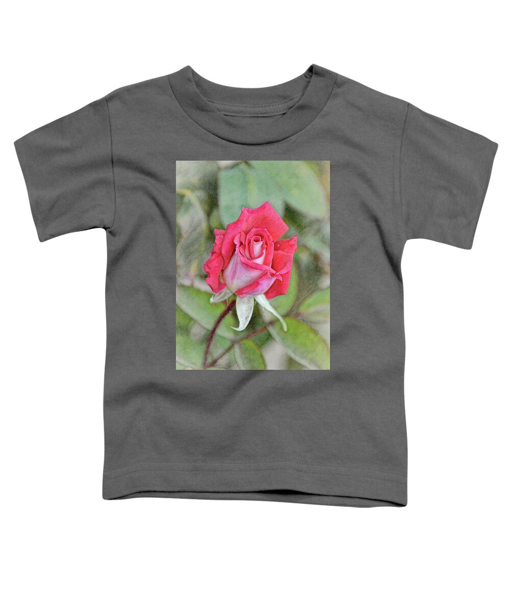 Rose Toddler T-Shirt featuring the digital art Pretty Red Pink Rose from Up Top Portrait by Gaby Ethington