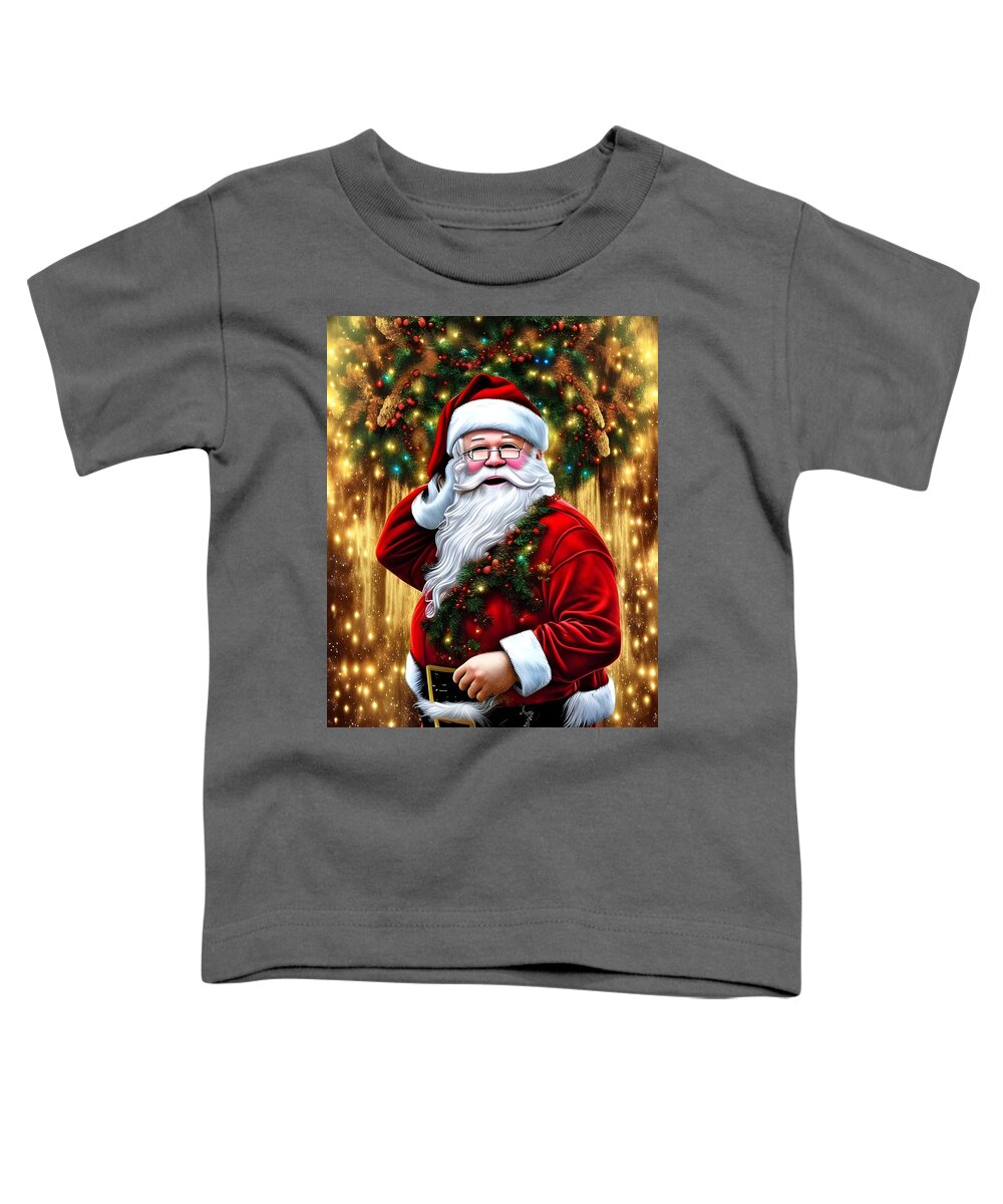 Digital Christmas Sant Claus Red Toddler T-Shirt featuring the digital art Primping Santa Claus by Beverly Read