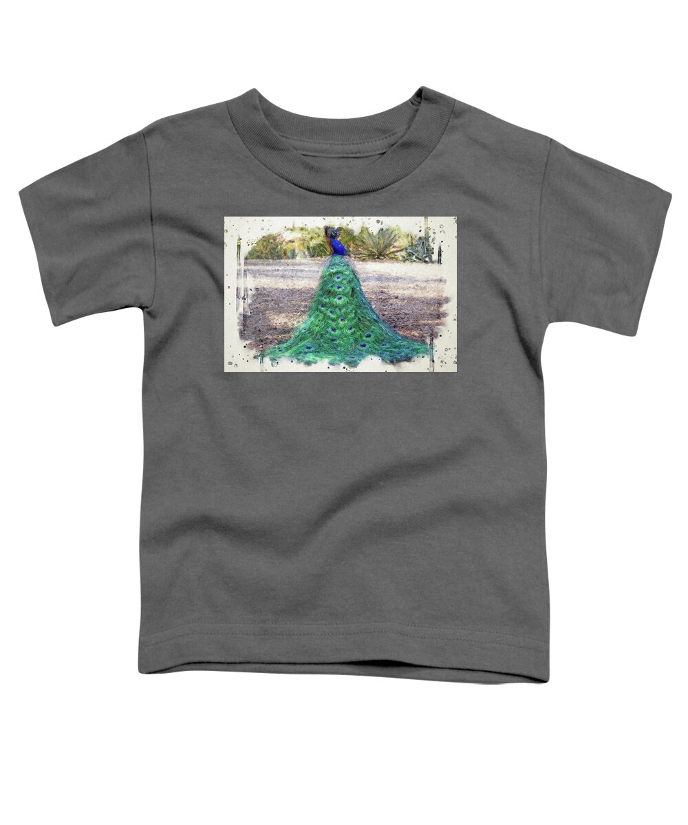 Peacock Toddler T-Shirt featuring the digital art Proud as a Peacock by Alison Frank