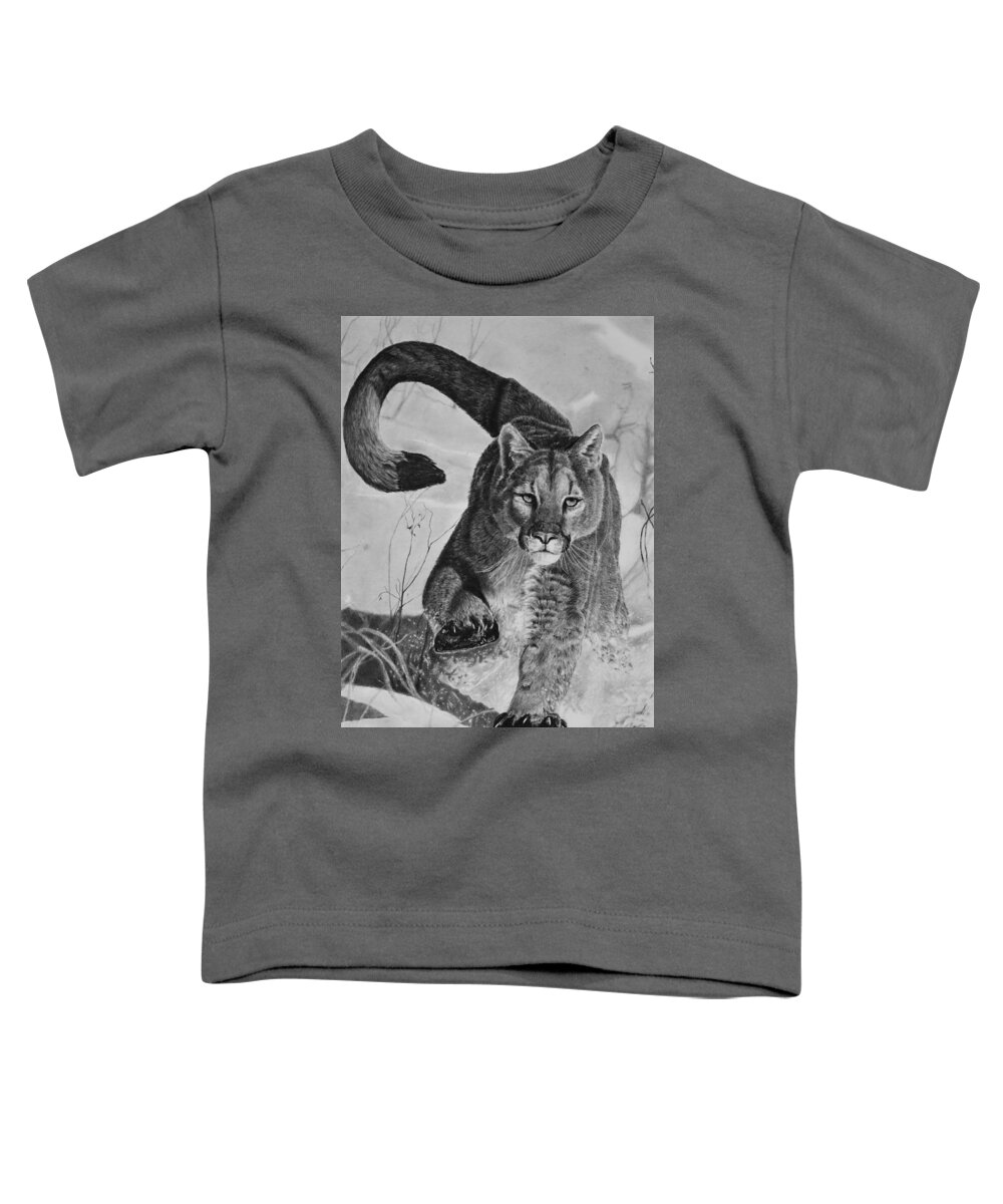 Mountain Lion Toddler T-Shirt featuring the drawing Pursuit by Greg Fox