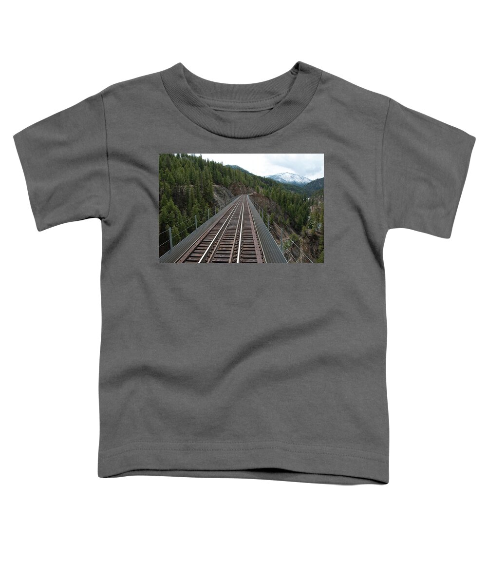 Train Toddler T-Shirt featuring the photograph Rails To The Mountain by Pamela Dunn-Parrish
