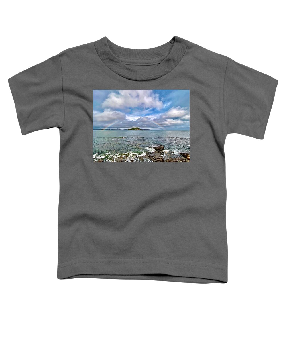 Rainbow Toddler T-Shirt featuring the photograph Rainbow over Frenchman Bay by Monika Salvan