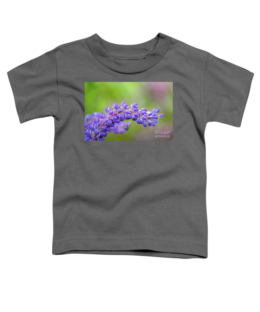 Lupine Toddler T-Shirt featuring the photograph Raindrops on Lupine Curl by Anita Pollak