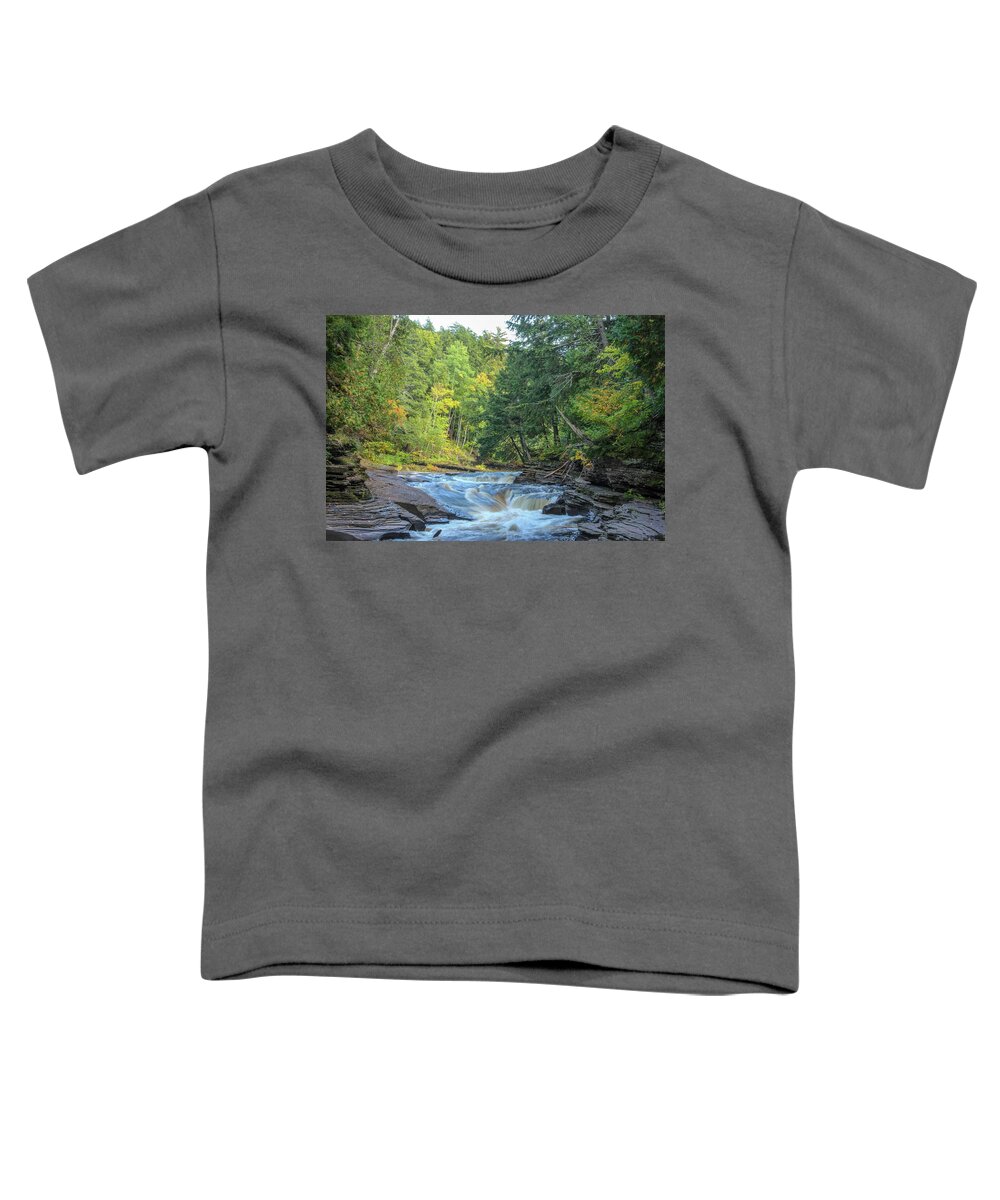 Porcupine Wilderness State Park Toddler T-Shirt featuring the photograph Rapids on the Presque Isle River by Robert Carter