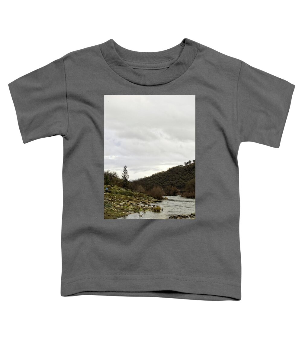 Geese Toddler T-Shirt featuring the photograph Ready to Swim and Find Breakfast by Theresa Fairchild