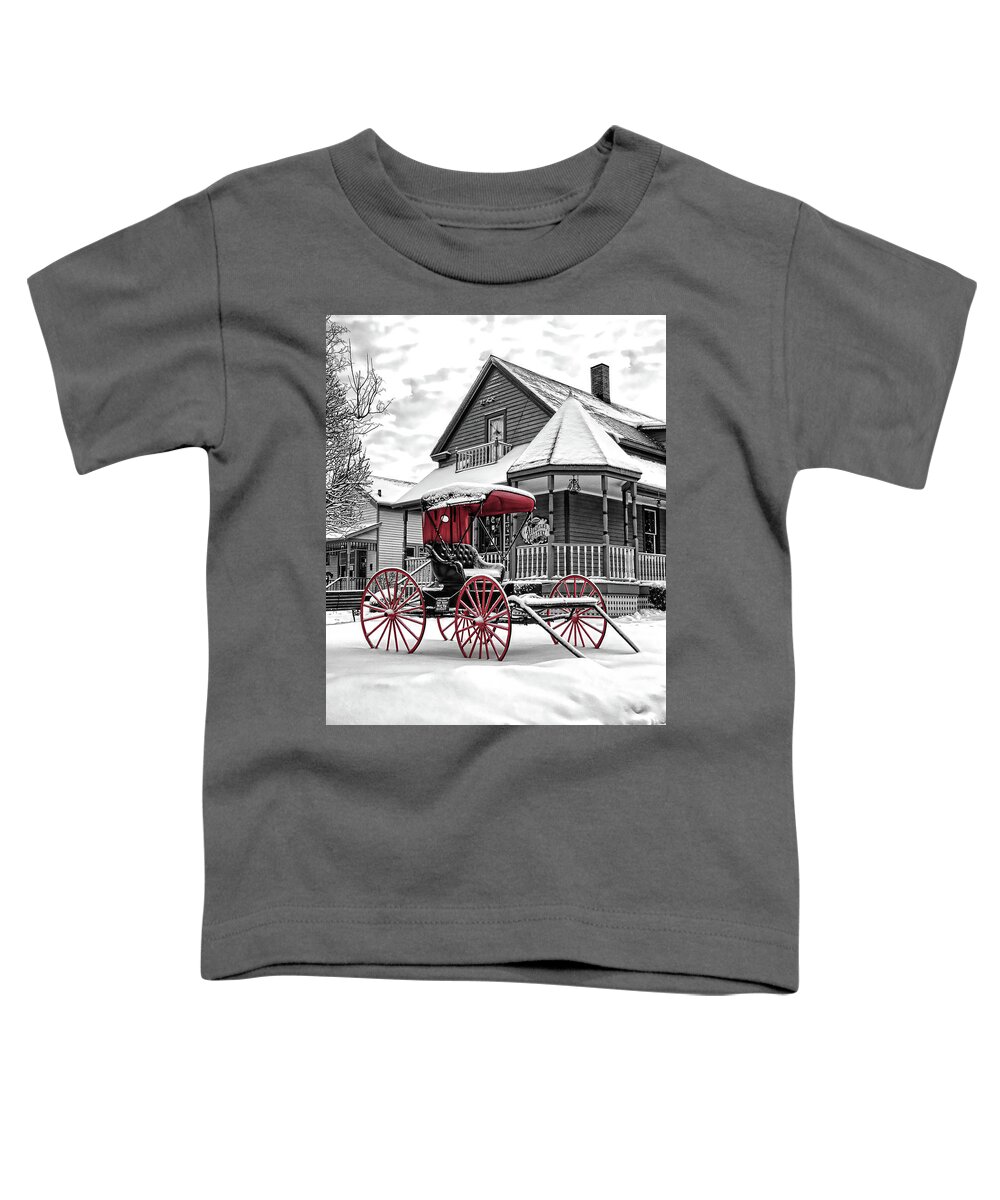 Horse Drawn Carriage Toddler T-Shirt featuring the photograph Red Buggy At Olmsted Falls - 2 by Mark Madere