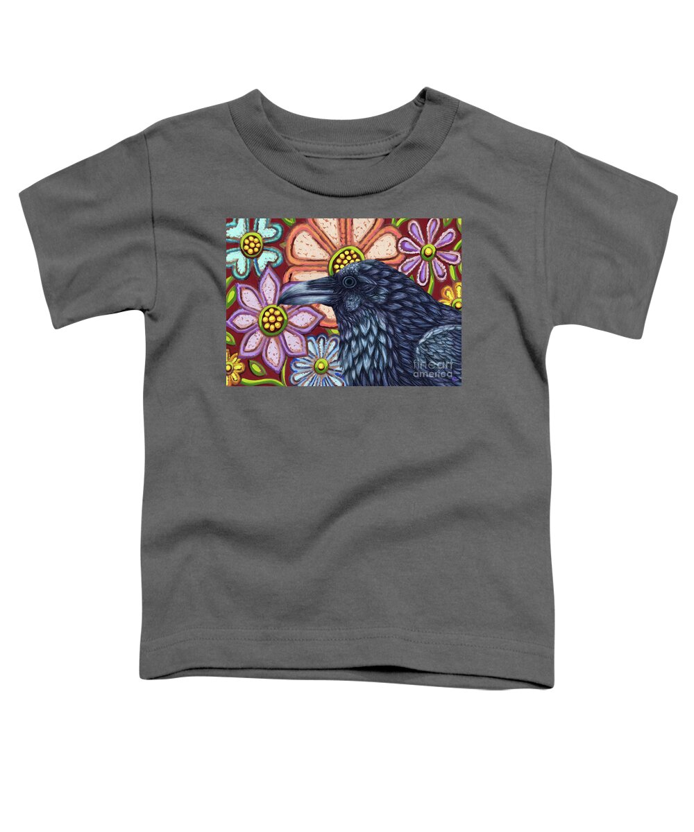 Raven Toddler T-Shirt featuring the painting Red Raven Floral by Amy E Fraser