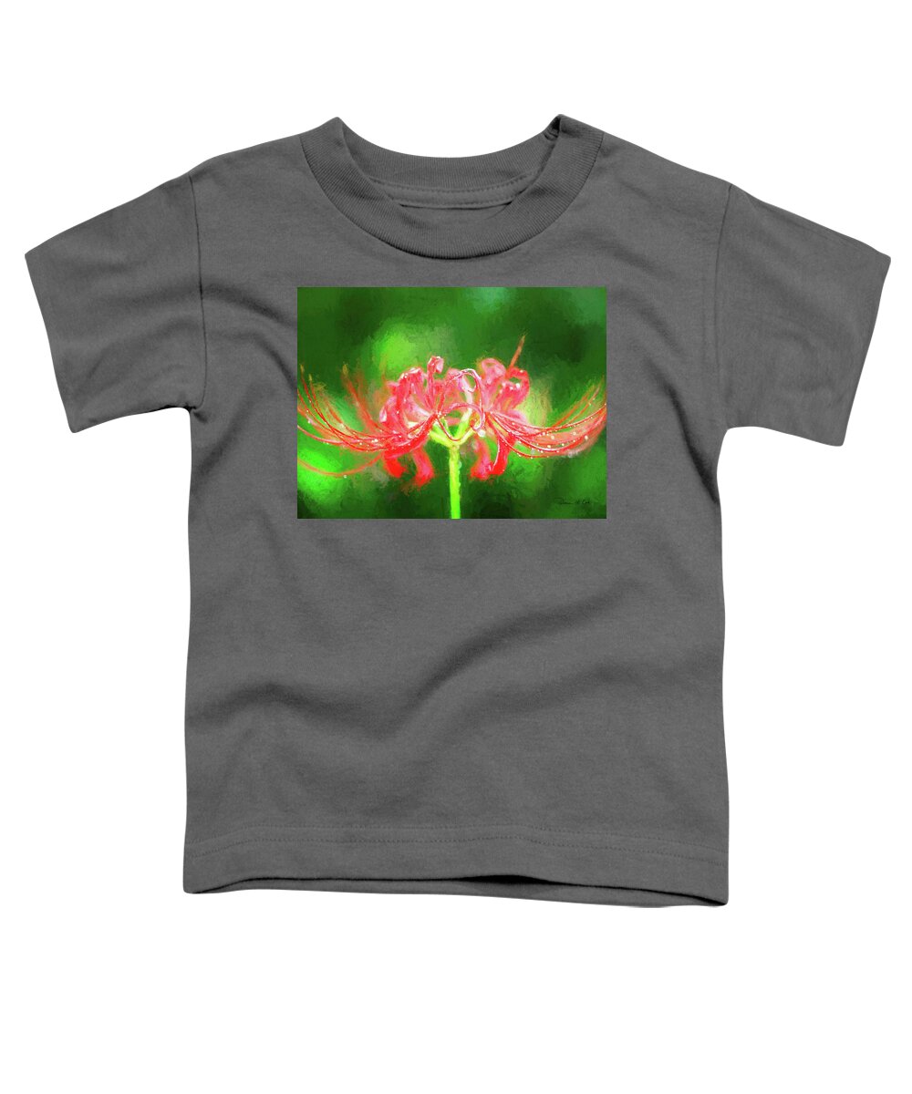 Red Spiderlily In Rain Toddler T-Shirt featuring the photograph Red Spider Lily in Rain by Bellesouth Studio