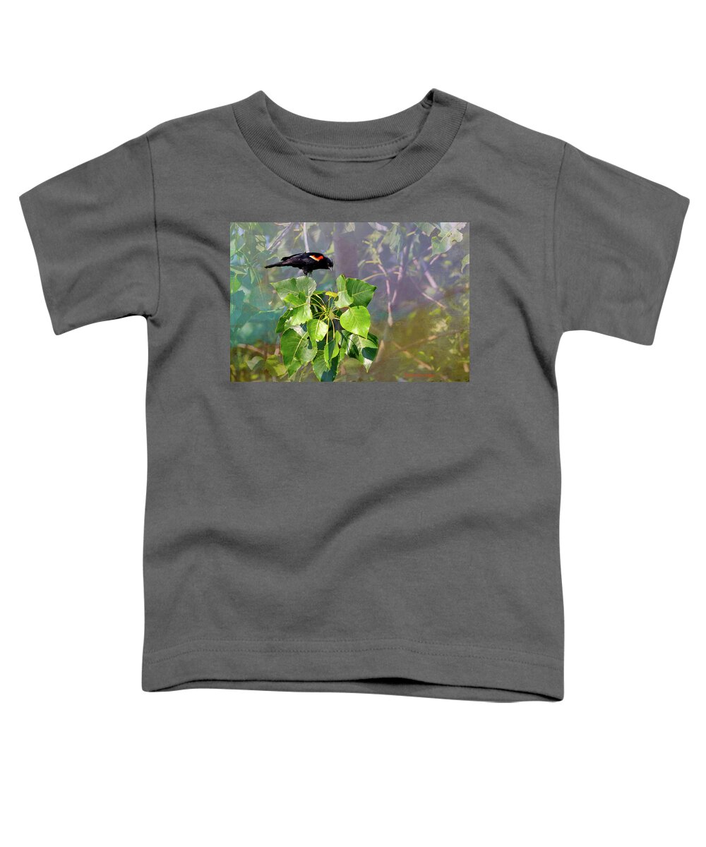 Red Toddler T-Shirt featuring the photograph Red Winged Blackbird by Paul Giglia