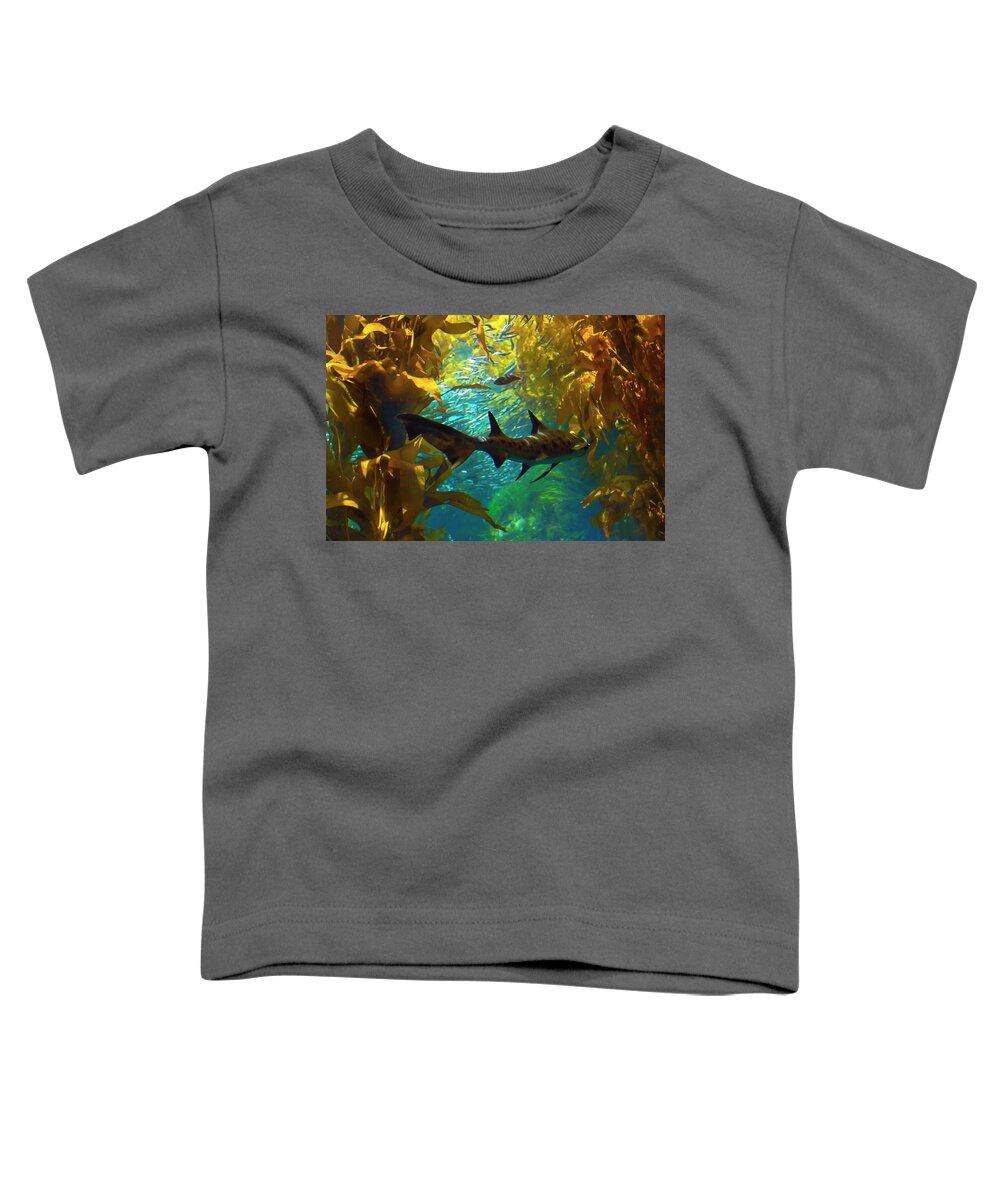 Shark Toddler T-Shirt featuring the photograph Reef Shark in the Kelp Forest by Bonnie Follett