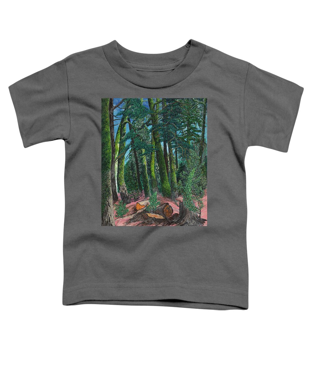 Forest Rebirth. Lake Tahoe. Landscape. Forest.  Toddler T-Shirt featuring the painting Renacimiento forestal. West Shore, Lake Tahoe. by ArtStudio Mateo