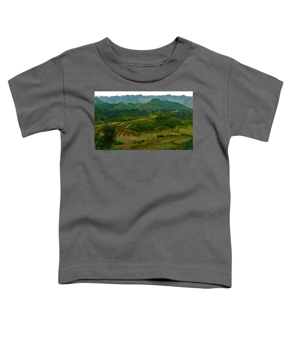 Rice Fields Toddler T-Shirt featuring the photograph Rice fields and mountains, Vietnam by Robert Bociaga