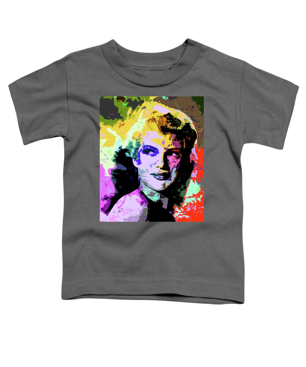 Rita Hayworth Toddler T-Shirt featuring the digital art Rita Hayworth psychedelic portrait by Movie World Posters