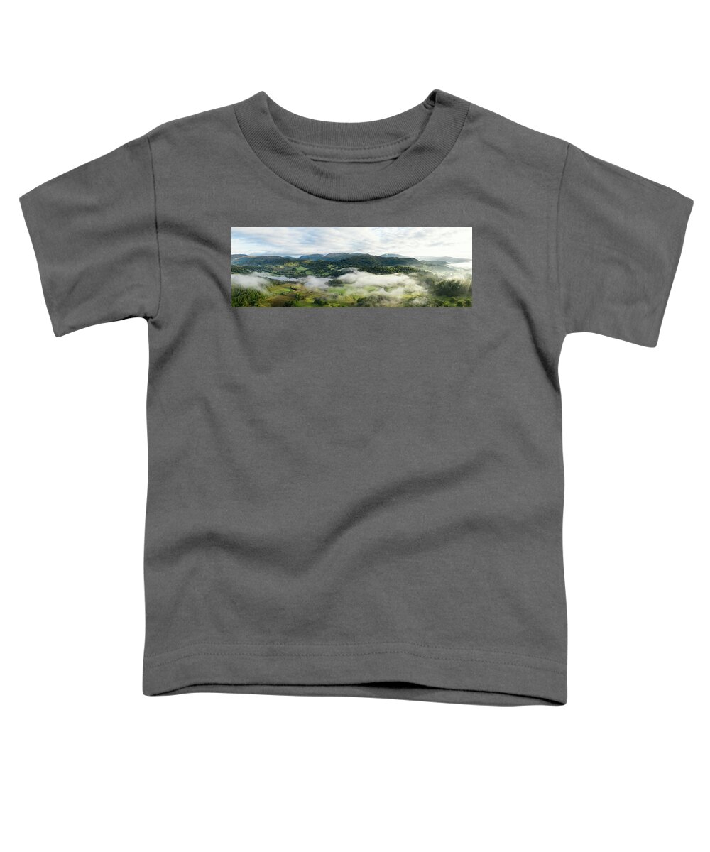 Panorama Toddler T-Shirt featuring the photograph River Brathay Skelwith Bridge aerial Cloud Inversion Lake District by Sonny Ryse